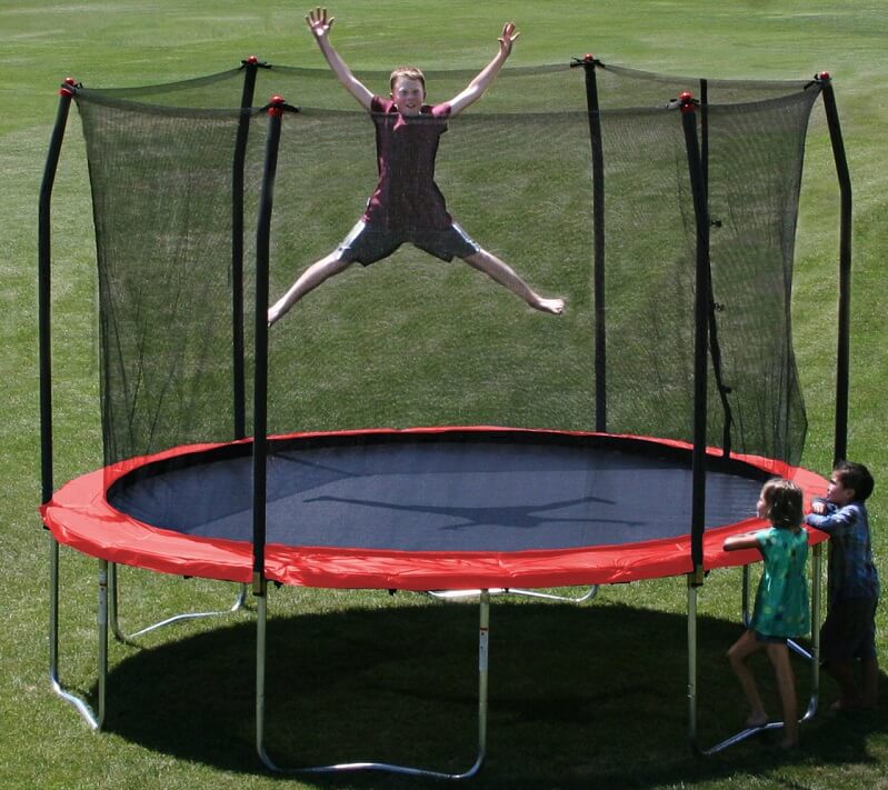circular skywalker trampoline with red padding