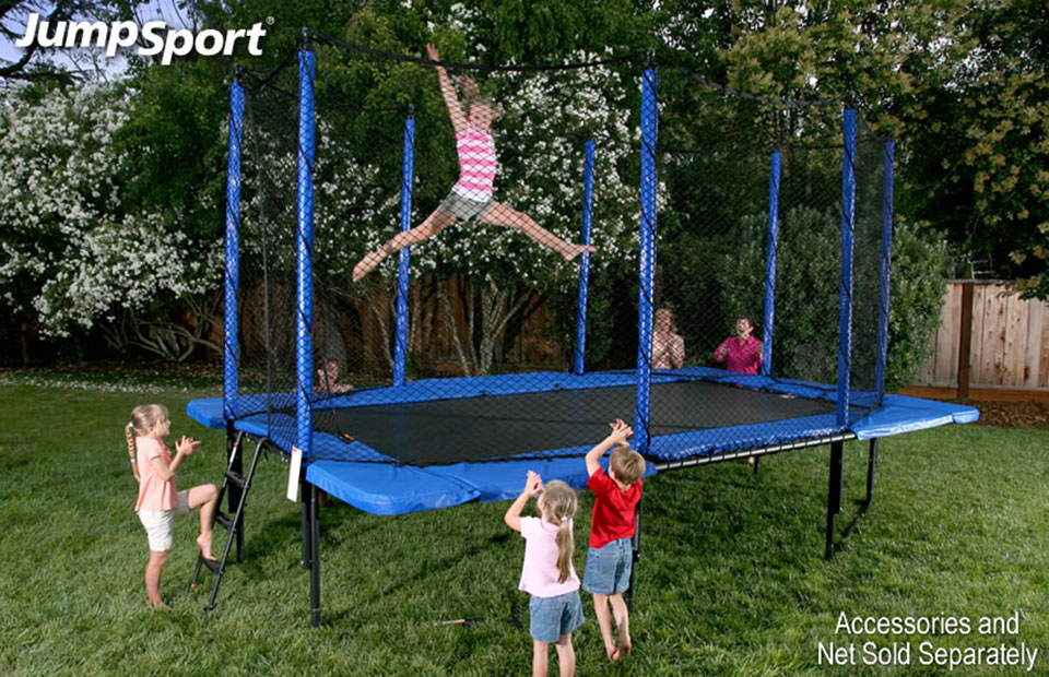 JumpSport rectangular trampoline with StagedBounce technology