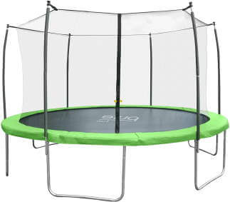 PureFun DuraBounce round trampoline with green safety padding